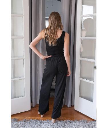 PRETTYGARDEN Women's Summer Casual Two Piece Outfit | Tank Top & Ribbed Knit Long Pants Set | Black Medium Tracksuit - Buy Online on GoSupps.com