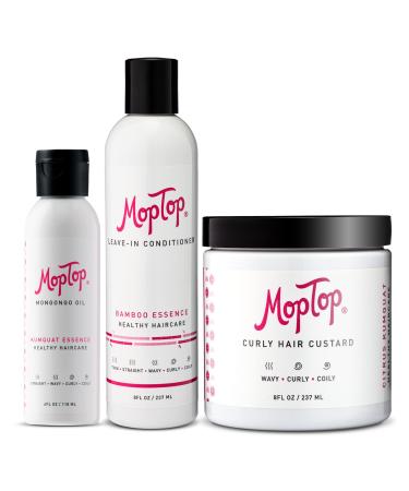 MopTop Curly Hair Bundle  Hair Moisturizing Products  Wavy & Curly Hair Routine  Leave-In Conditioner  Mongongo Oil  and Curly Hair Gel  Defining Lightweight Hold  Womens Haircare Bundle