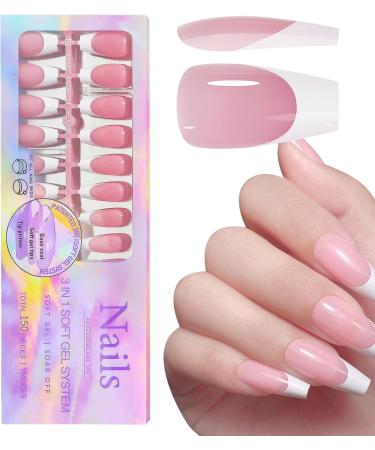 Fake Nails with White Tips Artificial Full Cover French Nails for Women Beauty Products for Home Wedding Dating Gathering Party Traveling Pareks - Buy Online on GoSupps.com