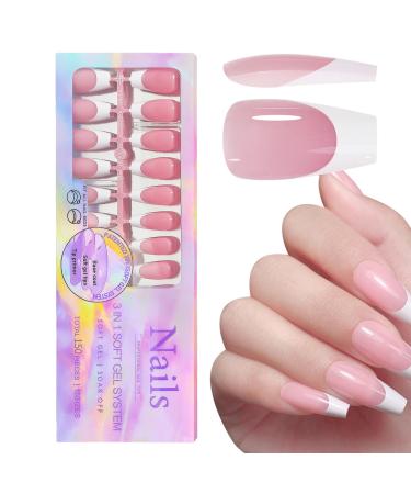 Fake Nails with White Tips - Artificial Full French Nails for Women - Nail Art Products for Wedding Gathering Home Dating Traveling Pochy 01