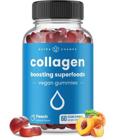 NutraChamps Collagen Boosting Gummies, Collagen Booster Gummy for Natural Collagen Production, Vegan Pectin Supplements Chews for Women & Men, 60 Peach Vitamins Gummies 60 Count (Pack of 1)