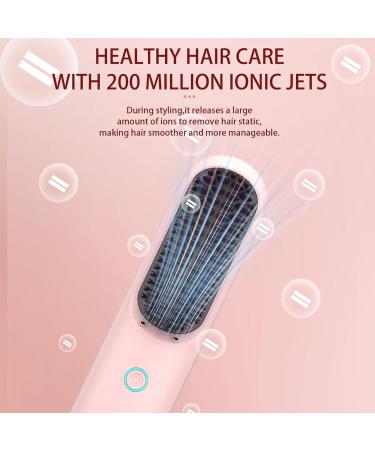Portable Cordless Hair Straightener Brush - Mini Plasma Styling Comb for Women | LED Display 9 Temp Settings USB Rechargeable - Pink - Buy Online on GoSupps.com