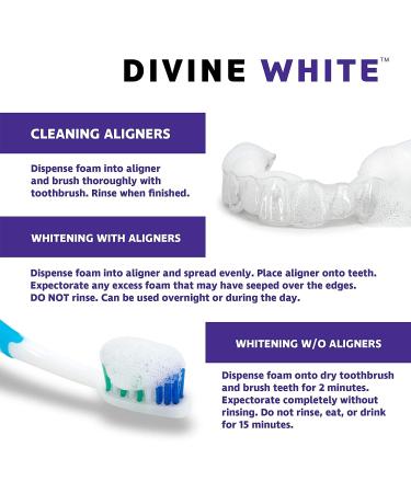 Divine White Dual-Action Stain Removal Aligner & Retainer Cleaner and Teeth Whitening Foam - Hydrogen Peroxide - For Invisalign, ClearCorrect, SmileDirectClub, Candid, Byte - Oral Care - 1.69 Fl Oz - Buy Online on GoSupps.com