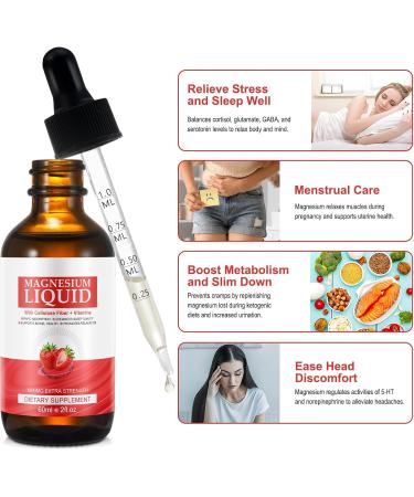 Magnesium Glycinate Liquid High Absorption Magnesium Liquid Magnesium Complex Drops with Vitamin B C D for Bone Health Relaxation Sleep Heart Health Muscles Support- Strawberry Flavor(2 Fl Oz) - Buy Online on GoSupps.com
