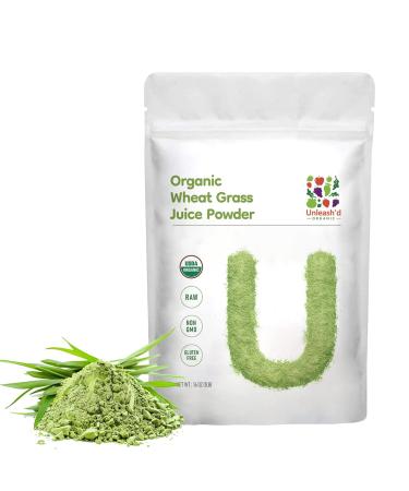 UNLEASH'D ORGANIC Organic Wheatgrass Juice Powder 16oz 100% Pure Superfood, Immune & Energy Boost, Detox Support