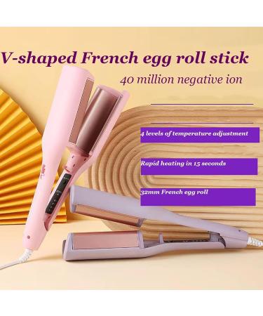 French Wave Curling Iron - Rommantic Water Ripple Egg Roll French V Curling Wand 32mm Adjustable Temperature Hair Curler (A) - Buy Online on GoSupps.com