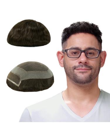 Lordhair Human Hair Toupee for Men Natural Hairline French Lace Front with Skin Perimeter Men's Hair System
