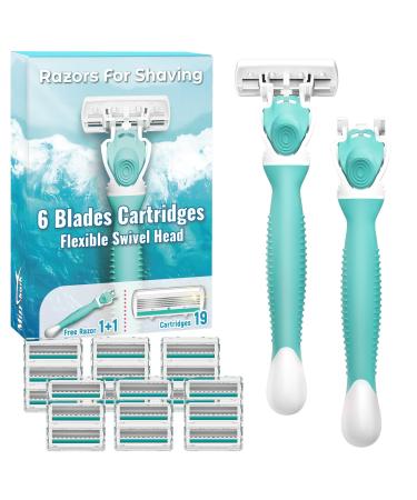 Razors for Women with 6 Premium Blades Women's Razors for Closing Shaving with Nonslip Handle Value Shaver for Women Include 2 Handles and 19 Blade Refills Green