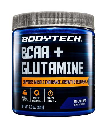 BODYTECH BCAA + Glutamine Powder - Supports Muscle Recovery Strength & Endurance - Unflavored for Versatile Use (7.3 oz 30 Servings) 7.3 Ounce (Pack of 1)