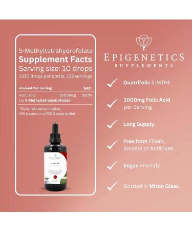 5-MTHF 100ml | 5-Methyltetrahydrofolate Vitamin B9 Liquid 1000mcg | Vegan Friendly Folic Acid | 10 Drops Daily (High Strength) - Buy Online on GoSupps.com