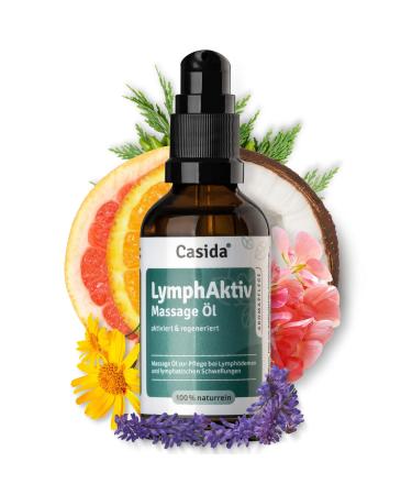 Casida Lymphactive Massage Oil - Stimulating massage oil from 100% natural pure oils - Care for lymphatic drainage cellulitis leg massage & water retention - 50 ml