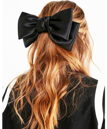 Black Satin Bow Barrette - Handmade Hair Clip for Girls & Women | 90's Summer Decor Accessory | Birthday Gift - Buy Online on GoSupps.com