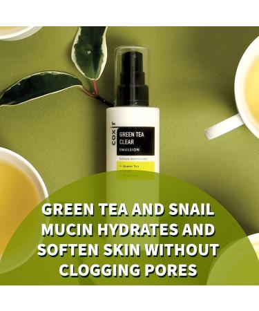COXIR Green Tea Clear Emulsion 100 ml (3.38 oz) to soothe and hydrate the skin - Buy Online on GoSupps.com