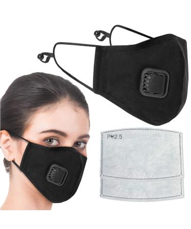 Tanness Black Face Mask Cover with 2x PM2.5 Air Filters Cotton Sheet Washable Reusable Face Filtered Mouth Cover with Carbon Activated Filters