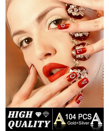 104pcs Rhinestone Letters Nail Studs - Gold & Silver 3D Alphabet Charms for DIY Manicure & Nail Art - Women's Jewelry Making Crafts - Buy Online on GoSupps.com