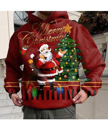 Unisex Christmas Ugly 3D Print Hoodie | Funny Santa Claus Sweatshirt with Pocket | Medium | Red - Buy Online on GoSupps.com