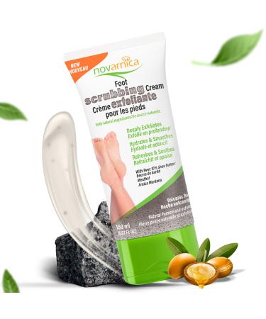 Novarnica Exfoliating and Moisturizing Foot Scrub Cream with Crushed Volcanic Rock  Shea Butter  Arnica Montana  Menthol 150ml - Repair Cracked Heels  Smooth and Moisturize