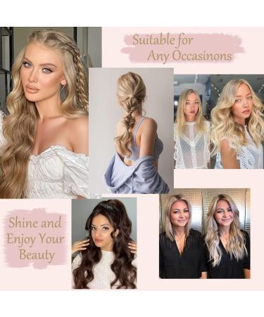 Invisible Wire Hair Extensions | Natural Wavy Synthetic Hair | Adjustable Size | Long Curly Hairpieces for Women - 16inch Ombre Caramelo with Dark Root - Buy Online on GoSupps.com