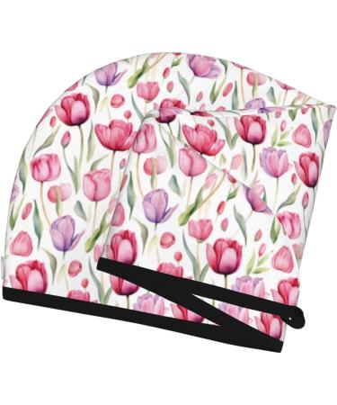 Buy Tulip Flowers Watercolor Microfiber Hair Towel - Soft Super Absorbent Quick Dry Wrap for Long Curly & Thick Hair | Coral Velvet Hair Cap for Women - Buy Online on GoSupps.com