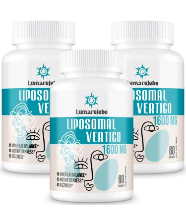 Lumarejebo Liposomal Vertigo Softgel 1600mg Inner Ear Balance Supplement with Ginger & Ginkgo Extract Relieve Motion Sickness & Dizziness 60 Softgels 60 count (Pack of 3)