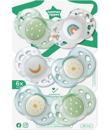 Tommee Tippee Nighttime soother 18-36 months 6 pack of glow in the dark soothers with symmetrical silicone baglet Pink Night - Buy Online on GoSupps.com