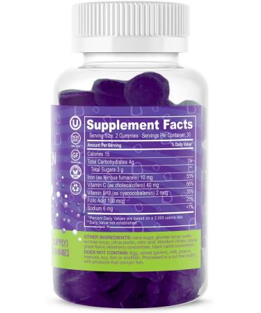 Dippin' Dots Iron with Vitamin C & B12 Gummies (60 Count) - Red Blood Cell Formation Support | Gum Drop Grape Pectin Chewables, Vegan & Non-GMO - Buy Online on GoSupps.com