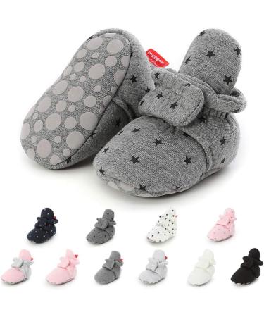 EDOTON Unisex Newborn Winter Boots | Non-Slip Soft Sole Stay On Bootie Sock | 6-12 Months | D Grey Stars - Buy Online on GoSupps.com