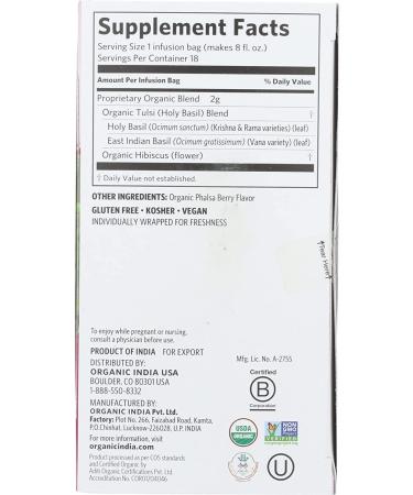 Organic India Tulsi Hibiscus Tea Infusion - 18 Count - Herbal Wellness Brew - Buy Online on GoSupps.com