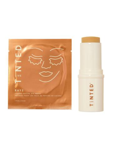 Live Tinted 1 Pair Rays Copper Peptide Eye Mask and Full-sized Superhue Serum Stick 0.5oz 2-piece set