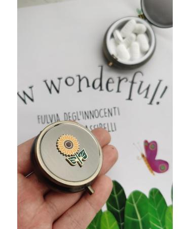 Sunflower Travel Pill Box Organizer - Cute & Portable Vitamin Holder for Purse - Vintage Bronze Metal Daily Medicine Case - Ideal for Travel & Health - Buy Online on GoSupps.com