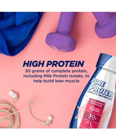 Pure Protein Strawberry Protein Shake - 30g Complete Protein, Ready to Drink, Keto-Friendly - 11 Fl Oz (Pack of 12) - With Vitamins A, C, D, E and Zinc for Immune Health - Buy Online on GoSupps.com