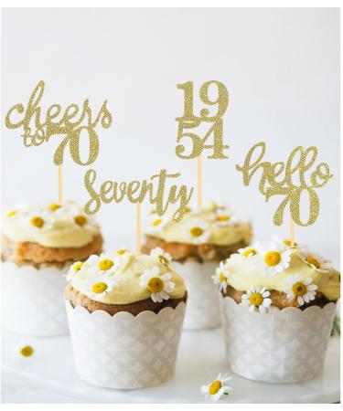 Shop 24PC Gold Glitter 70th Birthday Cupcake Toppers - 1954 Vintage Party Decorations & Accessories - Buy Online on GoSupps.com