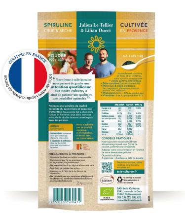 Organic spirulina AB French / 1 sachet 100 g powder / 30 days of cure/Strengthens immunity/Rich in iron/Powerful antioxidant/Boosts the body. Company SOLIS CULTURAE - Buy Online on GoSupps.com