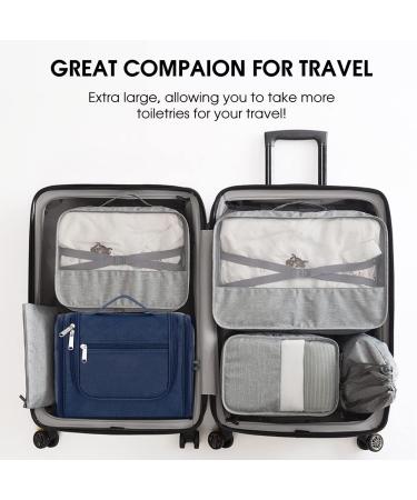WANDF Large Hanging Toiletry Wash Bag in Denim Navy Blue - Travel Makeup Organizer for Men & Women | Compact & Stylish - Buy Online on GoSupps.com
