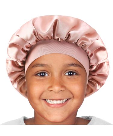 Hat Hut Kids Satin Bonnet Sleep Cap for Curly Hair Adjustable Silk Hair Cap for Baby Sleeping Hair Bonnet for Toddler Child 1-8 Years Pink