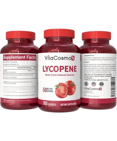 VitaCosmoX Lycopene 50mg Vegan Capsules 180 Count Plant-Based Antioxidant Support - Buy Online on GoSupps.com