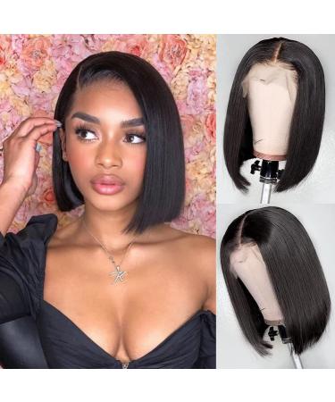 Colorprincess human hair bob wigs 13x4 lace front wigs human hair bob 180% density HD lace short bob wigs for women glueless straight bob wigs human hair 8 Inch 13x4 Lace Front Wig