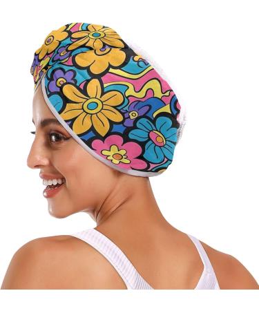 Purple Pink Blue Flowers Hair Towel 2 Pack - Super Absorbent Quick Dry Hair Turbans for Women & Girls - Buy Online on GoSupps.com