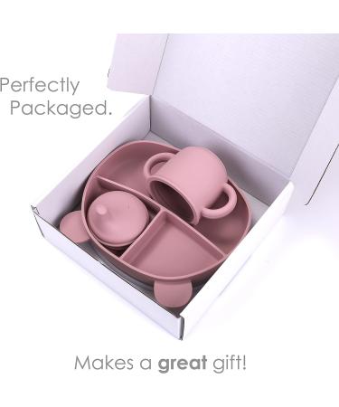 Silicone Baby Feeding Set - Spill-proof Cup, Suction Plate, Divided Plate, Sippy Cup - Gray - for Baby & Toddlers - Buy Online on GoSupps.com