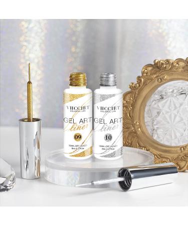Gel Nail Polish Set - Metallic Gold & Silver Gel Liner Nail Art Kit for DIY Salon Fall/Winter Designs - Soak Off, Long Lasting - Perfect Gift for Women - 2 Pack - Buy Online on GoSupps.com