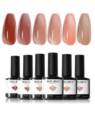 Modelones Gel Nail Polish 6 Colors Jelly Gel Polish Transparent Sheer Nude Neutral Nail Polish Soak Off UV Gel Nail Kit DIY Nail Art Salon Manicure Gifts for Women Girls Jelly Nude