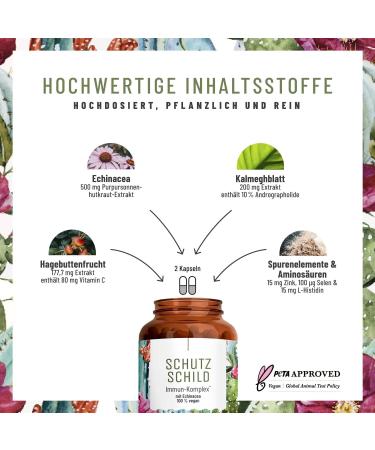 Immune System Complex - 500mg Echinacea with Vitamin C Zinc Selenium & L-Histidine - Vegan No Additives - 120 Capsules for 60 Days - Buy Online on GoSupps.com