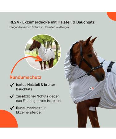 RL24 Eczema Ceiling for Horses - Insect-Proof with Neck & Abdomen Protection | Fine-Meshed Double Front Closure | Silver Gray 145cm - Buy Online on GoSupps.com