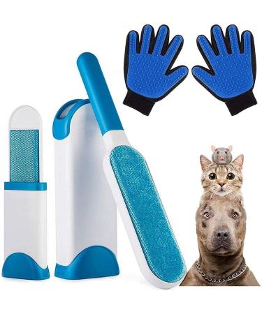 Improved lint brush set lint brush with a cleaning station (2 pieces)+ 1 pair of pets gloves with cleaning and massage function animal hair remover for sofa autopolsters and textiles blue - Buy Online on GoSupps.com