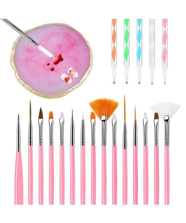 Resin Nail Art Palette  Nail Art Painting Mixed Color Palette  15 Pcs Nail Art Brushes  5 Pcs Nail Art Dotting Pens  1 Pcs Nail Art Palette  1 Pcs Cosmetic Makeup Spatula Stirring Rod  Nail Design Tools for Nail Art Home...