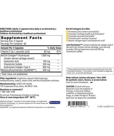 Klaire Labs SFI Health Joint Revitalizer - Patented Hydrolyzed Collagen Peptide Formula with Chondroitin, MSM & Hyaluronic Acid, Hypoallergenic Connective Tissue Support (120 Capsules) - Buy Online on GoSupps.com