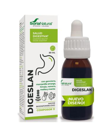 Soria Natural Composor 11 Digeslan Complex with gentian bitter chamomile fennel rosemary balm bromelain and mint helps with digestion enzymes with properties of the