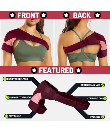 Sport Shoulder Bandage with Cooling Pads - Adjustable Neoprene Support for Rotator Cuff - Cold & Heat Therapy for Men & Women (S/M Bordeaux) - Buy Online on GoSupps.com