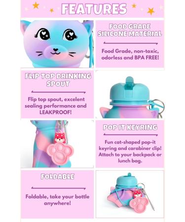 FunKitZ by AToZ UK Cat Shaped Water Bottle for Girls - BPA Free 500ml Silicone - Rainbow Design, Drop Resistant - Back to School Gift - Buy Online on GoSupps.com