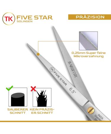 Five Star Solingen Professional 6.5 Hair Cutting Scissors - Extra Sharp Hair Shears for Men Women & Kids | Durable Rostfrei Micro-Vatting Design - Buy Online on GoSupps.com